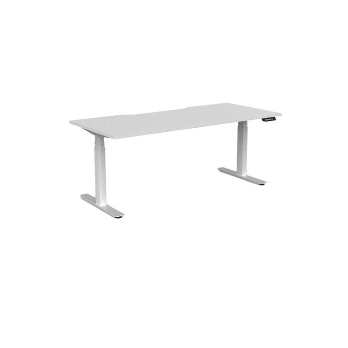 Olg Agile Motion Plus Round Leg White Frame White Top Scallop Height Adjustable Desk L1500mm X W750mm