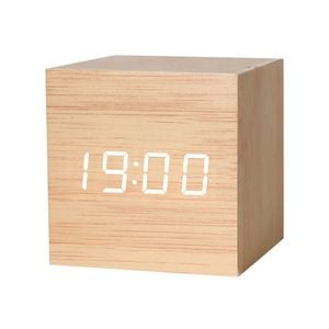 Catzon Modern Bamboo Wooden Alarm Clock Thermometer Calendar-white