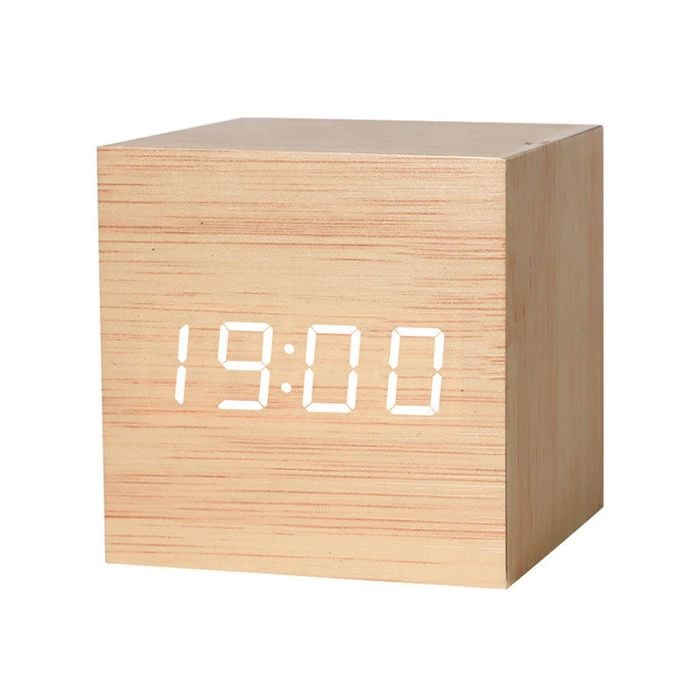 Catzon Modern Bamboo Wooden Alarm Clock Thermometer Calendar-white