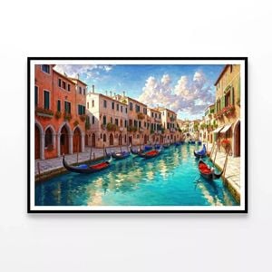 Lake with Boats, Buildings  Print 100% Australian Made 120x90cm  (Poster)