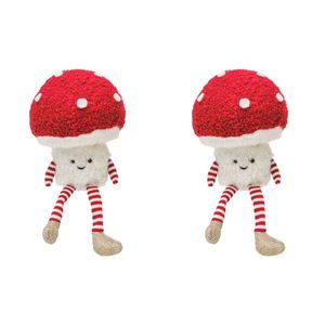 2PK Urban Fluffy Toadstool Sitting Christmas Decoration 24cm Red/White