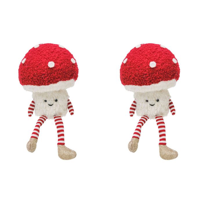 2PK Urban Fluffy Toadstool Sitting Christmas Decoration 24cm Red/White