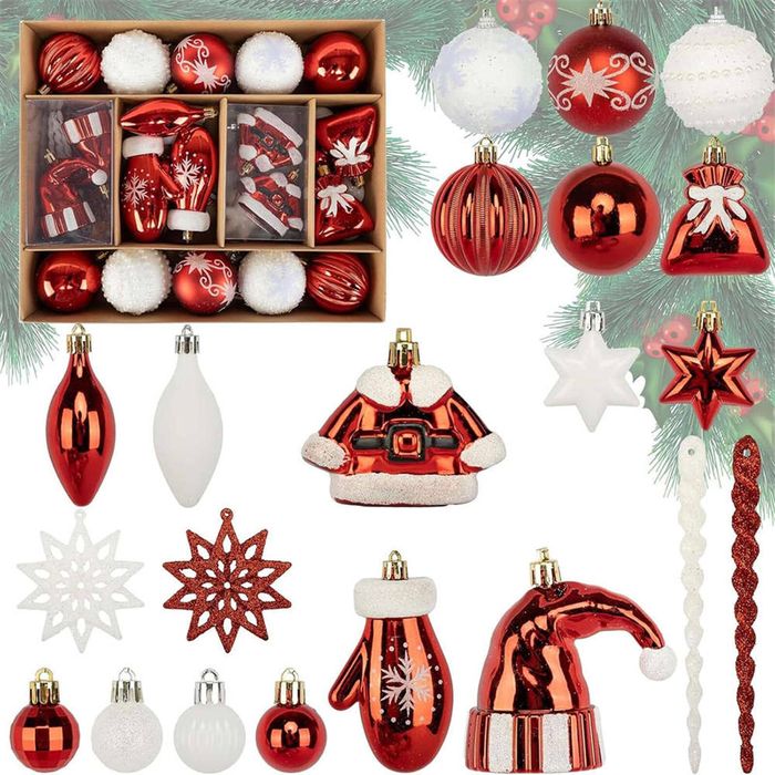 Catzon 45 Pcs Christmas Ornaments Shatterproof Xmas Hat Gloves Balls for Holiday