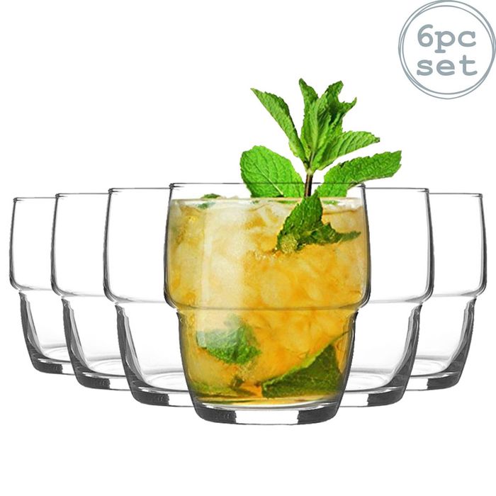 LAV 6 Piece Galata Stacking Whiskey Glasses Set - Modern Easy Store Glass Drinking Tumblers - 285ml