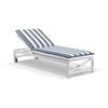 Kansas Outdoor Aluminium Sun Lounge On Wheels White & Navy Stripe Cushions