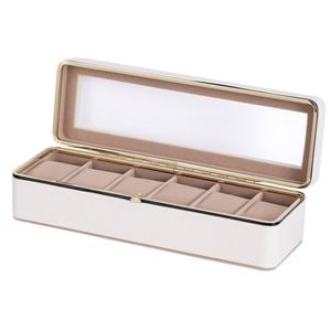 Catzon Watch Case 6 Slot Watch Display Case With Glass Lid-white