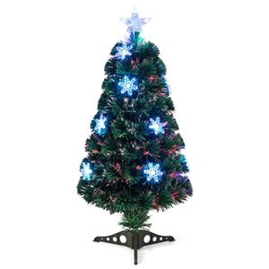 Costway 90cm Pre-Lit Fiber Optic Christmas Tree 85 PVC Branch Tip-Green