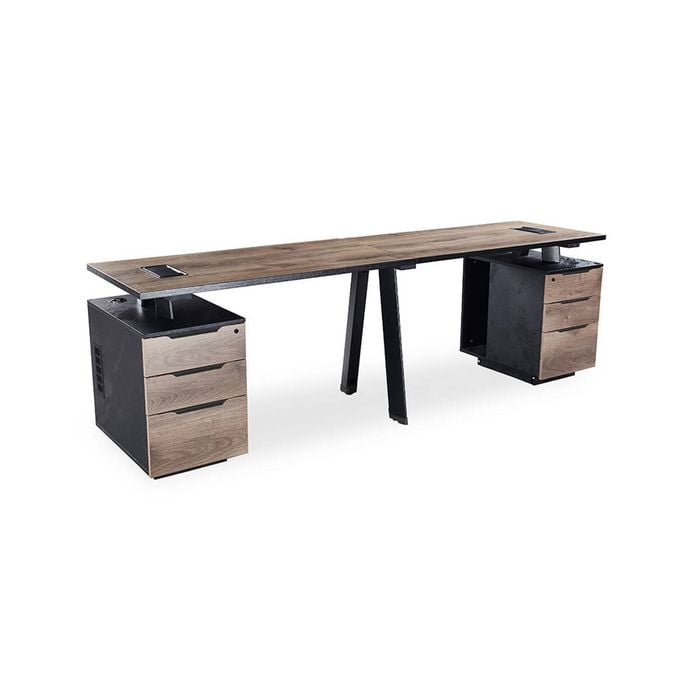 Modern Furniture ARTO 2 People Workstation with 2 Cabinets  240cm Oak&Black