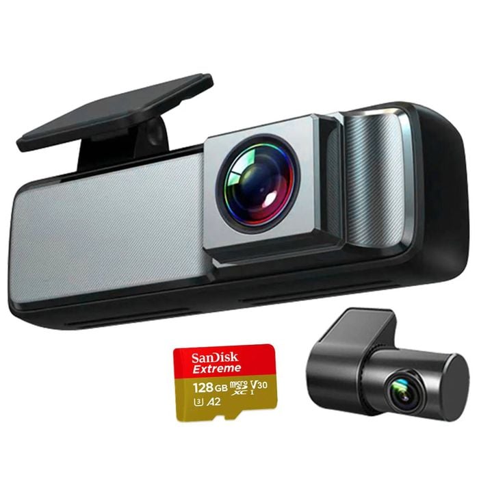 Elinz Dual Lens No Screen Dash Cam 1080P Rear Camera 720P WiFi App Control Supercapacitor 128GB U3 Card