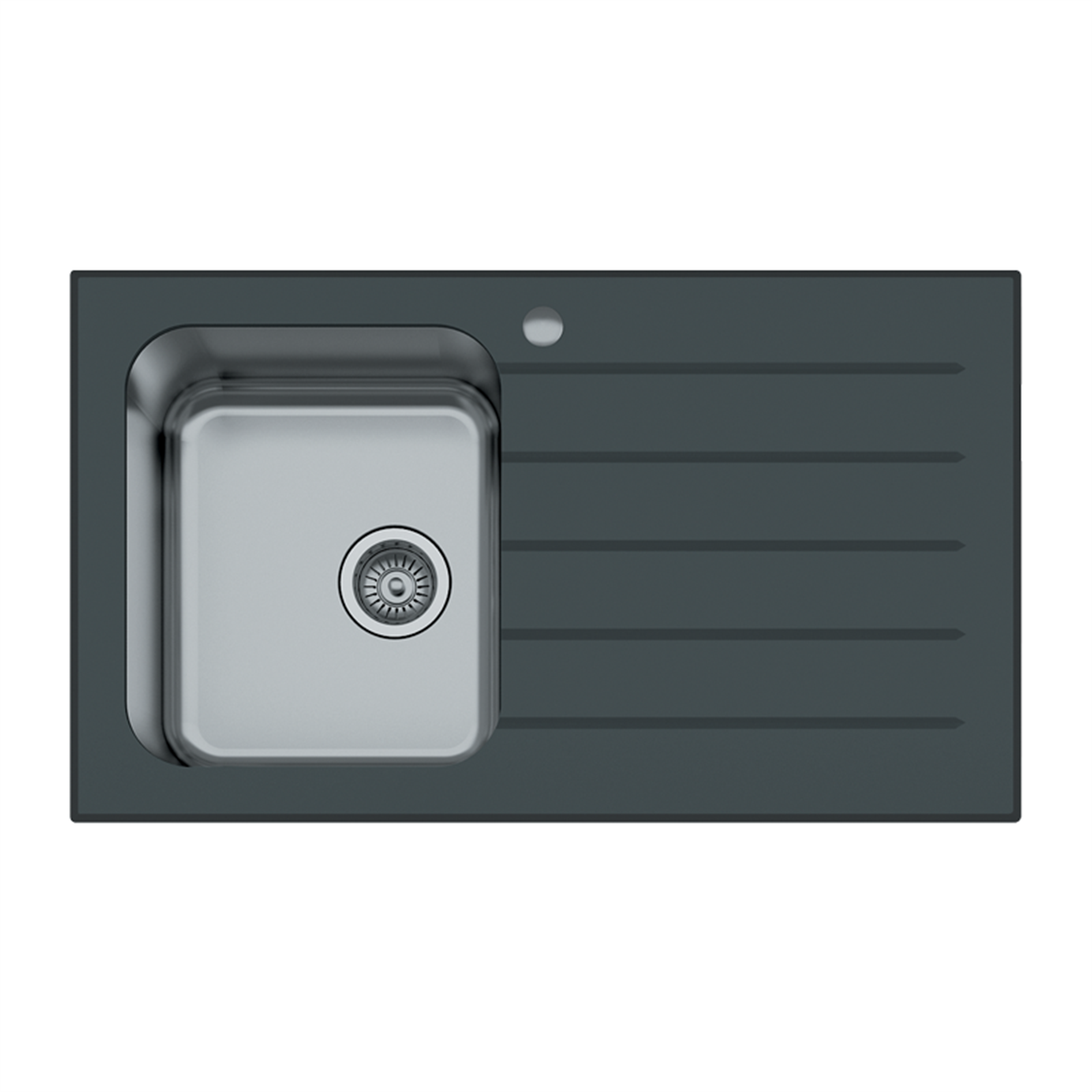 Mondella 860mm Black Glass Concerto Sink With Drainer RH product image