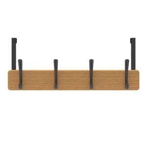 Mode Over Door 4 Black Hooks On Bamboo Board