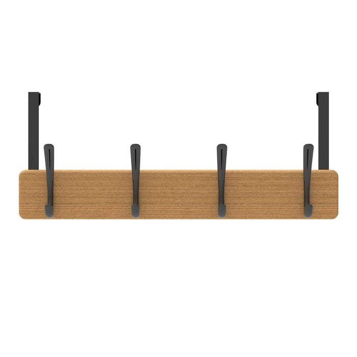 Mode Over Door 4 Black Hooks On Bamboo Board