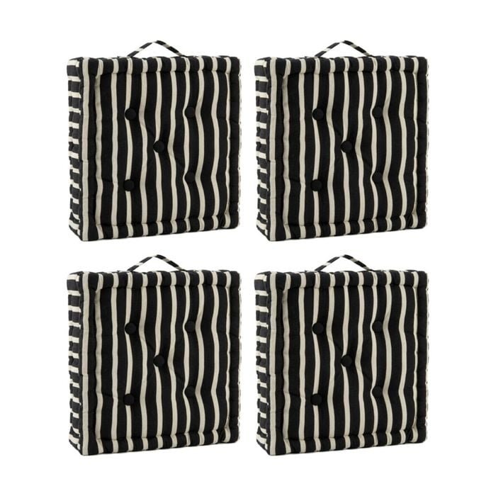 4pk Cdsi Essential Box Cushion Stripe Recycled Cotton Polyester Black 40x40x8cm
