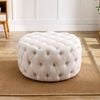 HOMFURN Fabric Upholstered Button-Tufted Round Ottoman,Beige