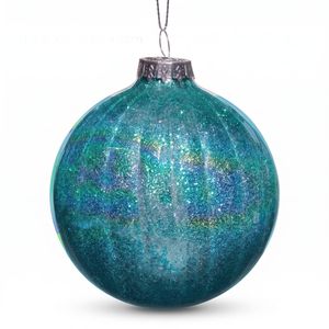 Christabelle 6 Teal Glass Christmas Baubles Textured Gloss 8cm Xmas Tree Decorations Hanging Ornaments Gift Boxed Set
