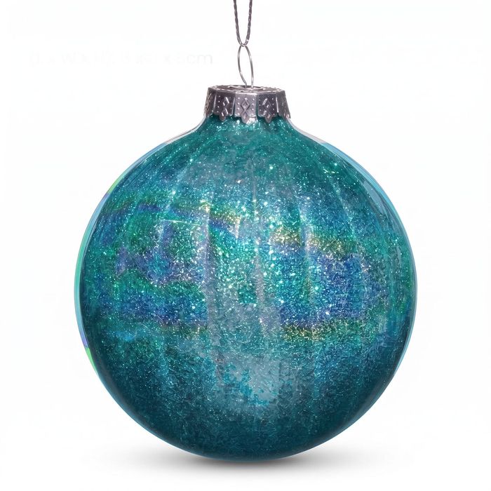 Christabelle 6 Teal Glass Christmas Baubles Textured Gloss 8cm Xmas Tree Decorations Hanging Ornaments Gift Boxed Set