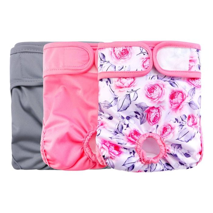 Rooster Farms Female Dog Diapers Xsmall 3pk - Washable Reusable Nappy Hook/loop
