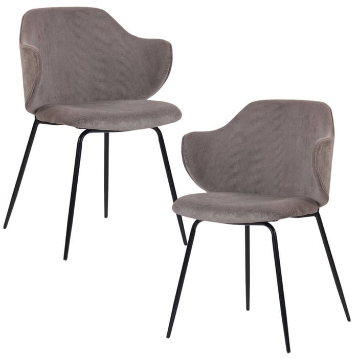 Set of 2 Dining Chairs with Corduroy Cord Fabric in Grey - Grey | Dining Chair