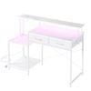 Ufurniture 120cm Gaming Desk with LED Lights & Power Outlets Convertible Computer Table White