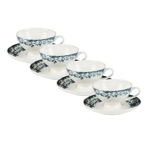 4x Casa Domani Cup And Saucer Rosetta Porcelain Antique Blue 200ml