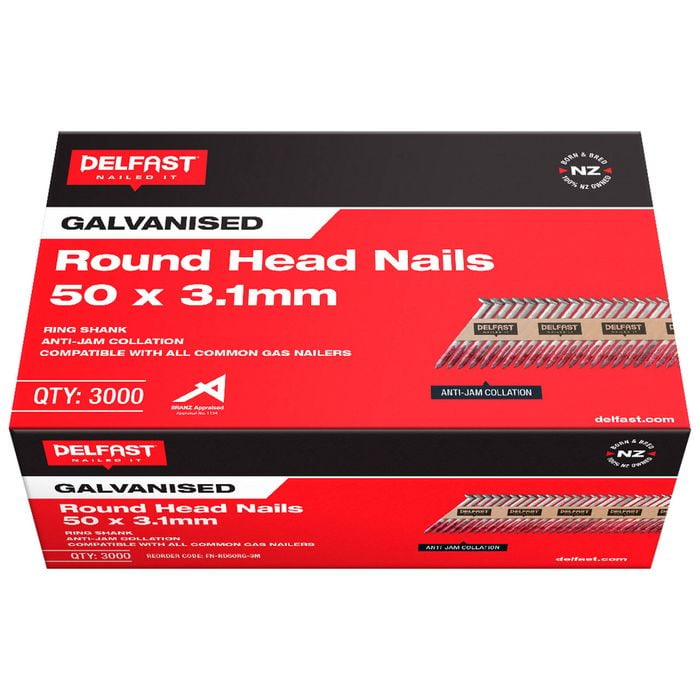 Delfast 50 x 3.1mm Galvanised Round Head Nails - 3000 Pack
