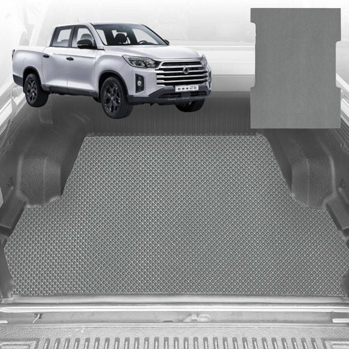 6D Diamond Ute Tub Mat for SsangYong Musso LWB Dual Cab 2018-Current (with Factory Plastic Tub Liner) - Grey