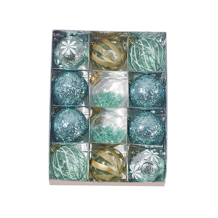 Catzon 12 Pcs 8cm Christmas Ball Ornaments with Stuffed Delicate Sparkling for Xmas Party Wedding-Blue