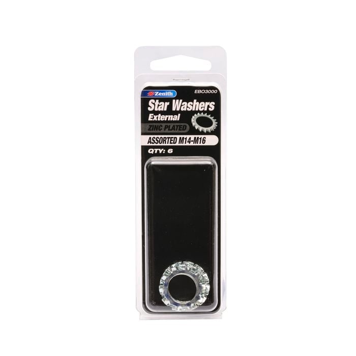 Zenith M14-M16 Zinc Plated Assorted External Star Washer - 6 Pack