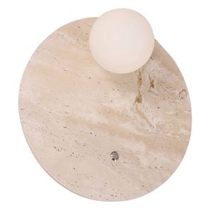Cla Lighting Poi Interior Round Travertine Base Wall Light With Round Opal Diffuser And Beige Finish