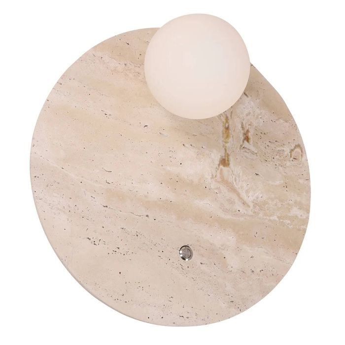 Cla Lighting Poi Interior Round Travertine Base Wall Light With Round Opal Diffuser And Beige Finish