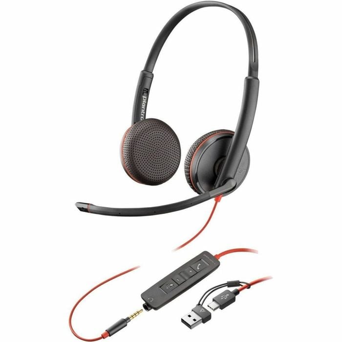 Poly Blackwire 3225 Wired On-ear Stereo Headset - Black - Binaural - Ear-cup - 32 Ohm - 225.6 Cm Cable