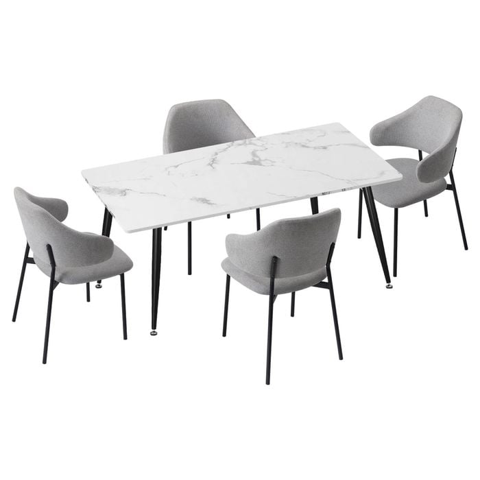 Oikiture 5PCS Dining sets 120cm Rectangle Table with Chairs Fabric Grey
