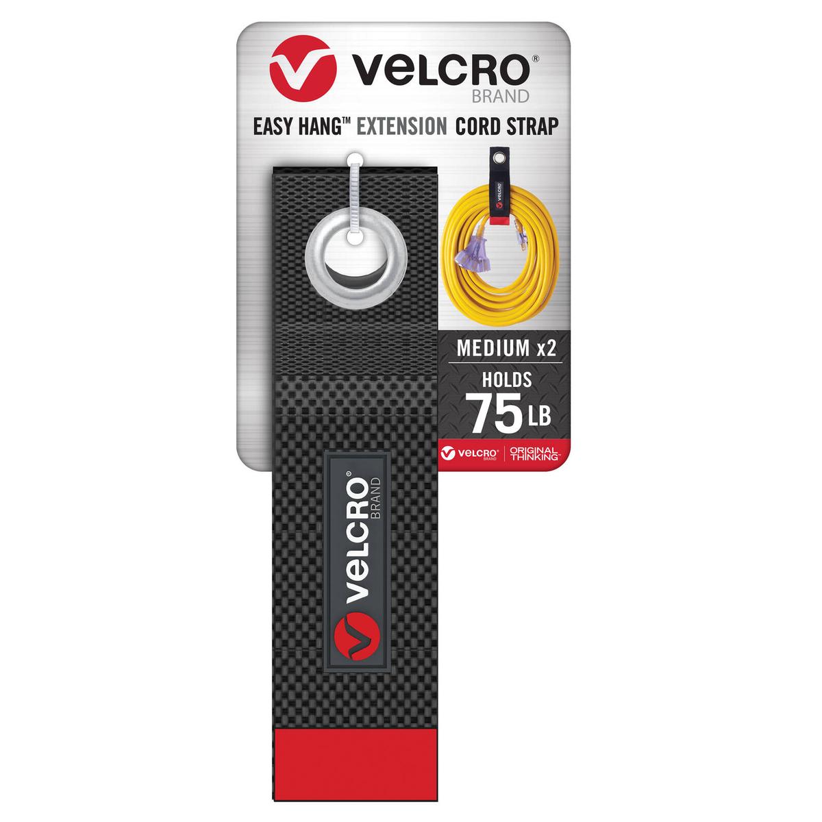 VELCRO Brand 44cm x 35.5mm Black Easy-Hang Extension Cord Strap VL30748 ...