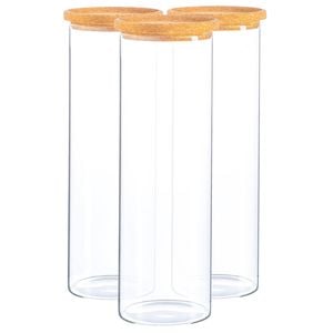 Argon Tableware Glass Storage Jar - Cork Lid - 2 Litre - 3x Modern Round Scandi Organisation Container Glass Jar