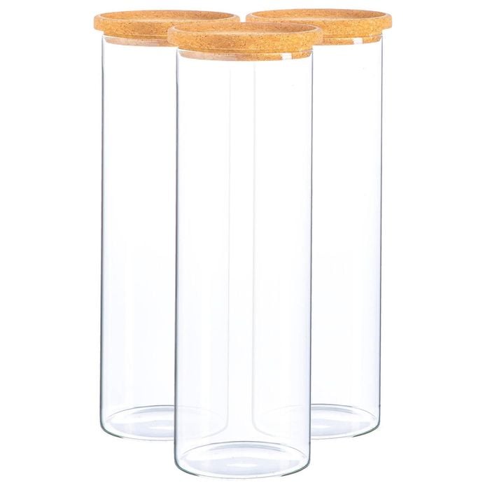 Argon Tableware Glass Storage Jar - Cork Lid - 2 Litre - 3x Modern Round Scandi Organisation Container Glass Jar