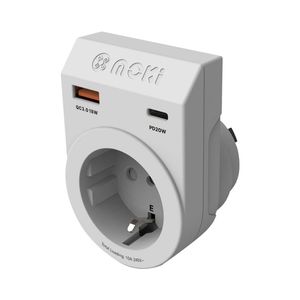 Moki Travel Adaptor Plus Inbound EU to AU/NZ w/ PD20W Type-C & QC 3.0 USB-A