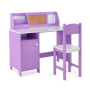 Costway Kids Table & Chair Set Activity Study Desk W/bookshelf Purple