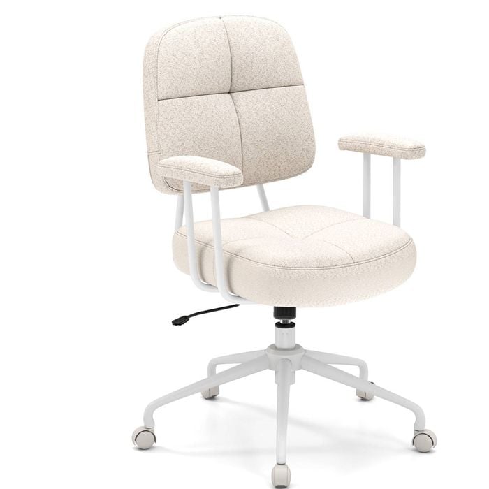 Costway Swivel Home Office Desk Chair Upholstered Armchair Beige