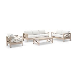 Kansas 3+2+1 Seater Lounge Set Coffee Table Light Oak & Olefin White Cushions
