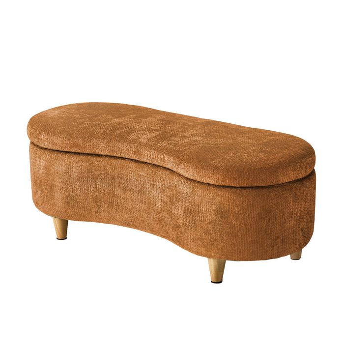 Oikiture Storage Ottoman Cashew Footstool Chenille Chest Bench Blanket Brown