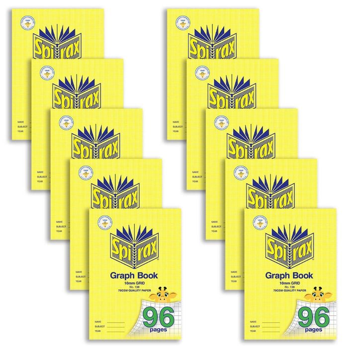 10pk Spirax 138 A4 Graph Book 10mm 96-pages Writing Notebook Stationery Yellow