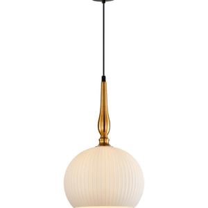 CLA Lighting Caliz Interior Frosted Wine Glass Ribbed Pendant Light Brass Large