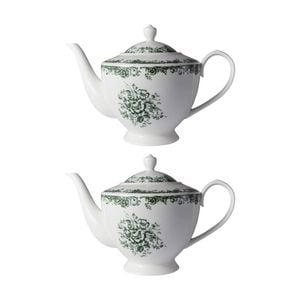2x Casa Domani Teapot Antique Green Porcelain 1L Microwave Safe Elegant