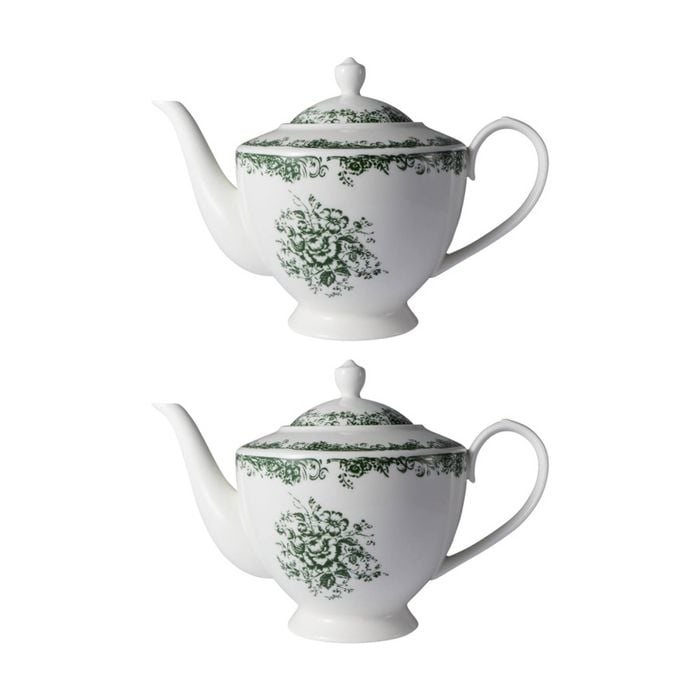2x Casa Domani Teapot Antique Green Porcelain 1L Microwave Safe Elegant