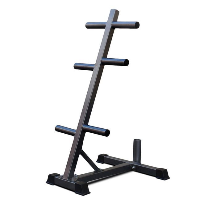 Olympic Weight Plate Tree Rack W/ Bar Holder Home Gym Storage 73x113cm