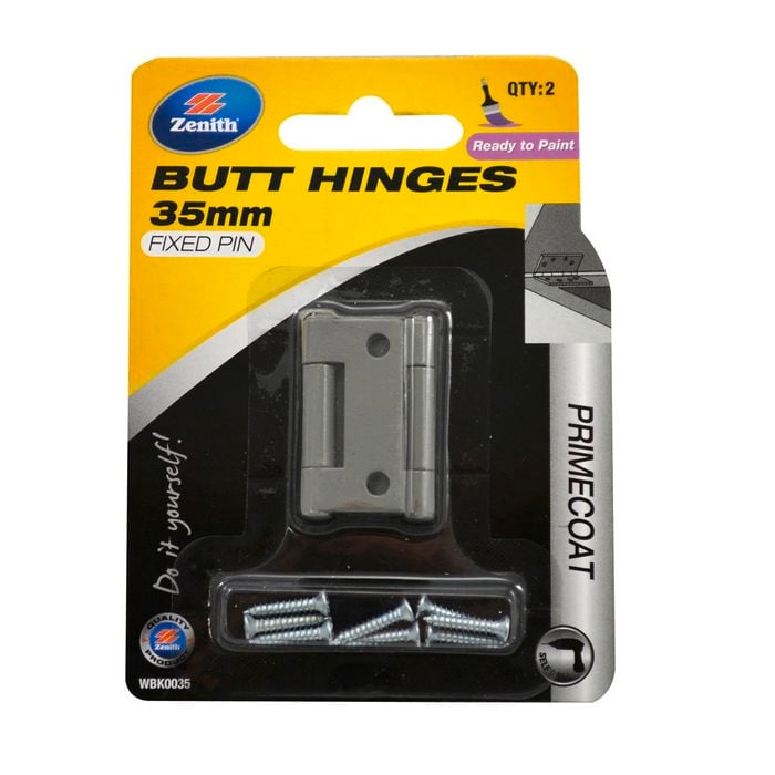 Zenith 35mm Primecoat Fixed Pin Butt Hinge - 2 Pack