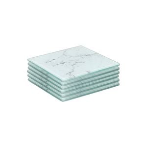 Harbour Housewares 6x Square Glass Coasters - 10cm - Marble - Tabletop Protection Mat Drink Coaster Decorative Dining Placemat