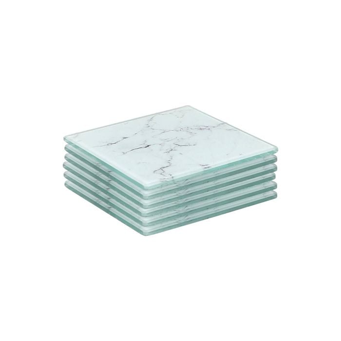 Harbour Housewares 6x Square Glass Coasters - 10cm - Marble - Tabletop Protection Mat Drink Coaster Decorative Dining Placemat