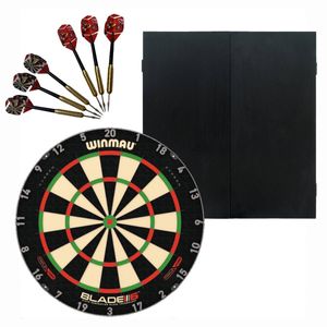 Winmau Blade 6 TRIPLE CORE Dart Board + Black Ash Cabinet + Darts Set
