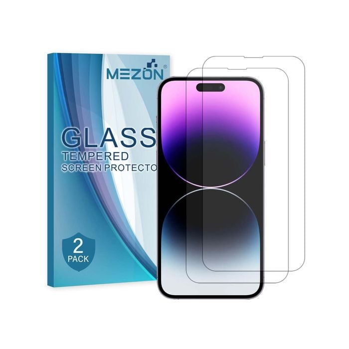 2 Pack MEZON iPhone 14 Pro (6.1") Clear Tempered Glass Screen Protectors
